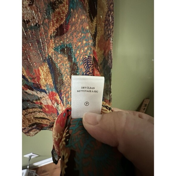 $326 A.L.C. Women Brown Dana Metallic‎ Stripe Long Sleeve Silk Blouse Top Size 4 - Picture 9 of 11